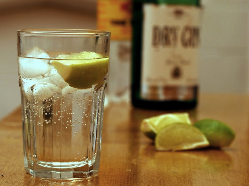 Craft botanical gin bottle with botanicals